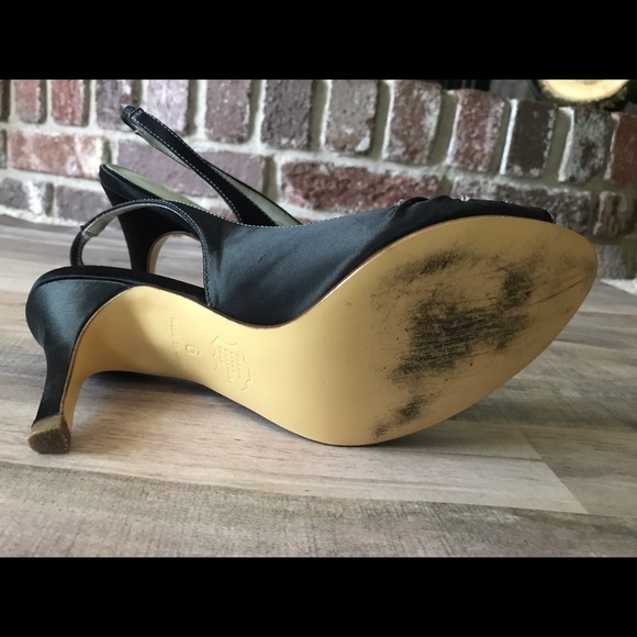 Black satin dyed sling back open toed shoes 3 in - Picture 5 of 6